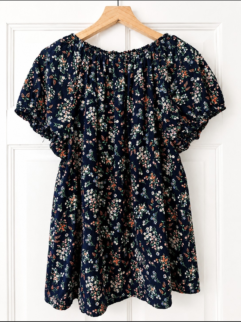 St Johns Bay Navy Floral Short-Sleeve Peasant Top - Picture 3 of 3